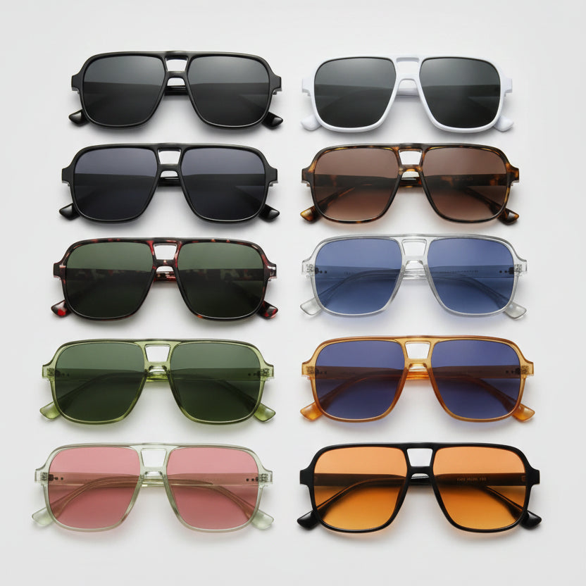 3452 Square Double Bridge Sunglasses – Classic Retro Aviator Style UV400 for Men & Women