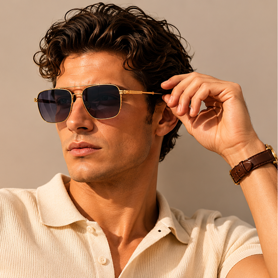 2174Gradient Sunset Metal Square Frame Double Bridge Sunglasses for Men and Women Wholesale UV Protection